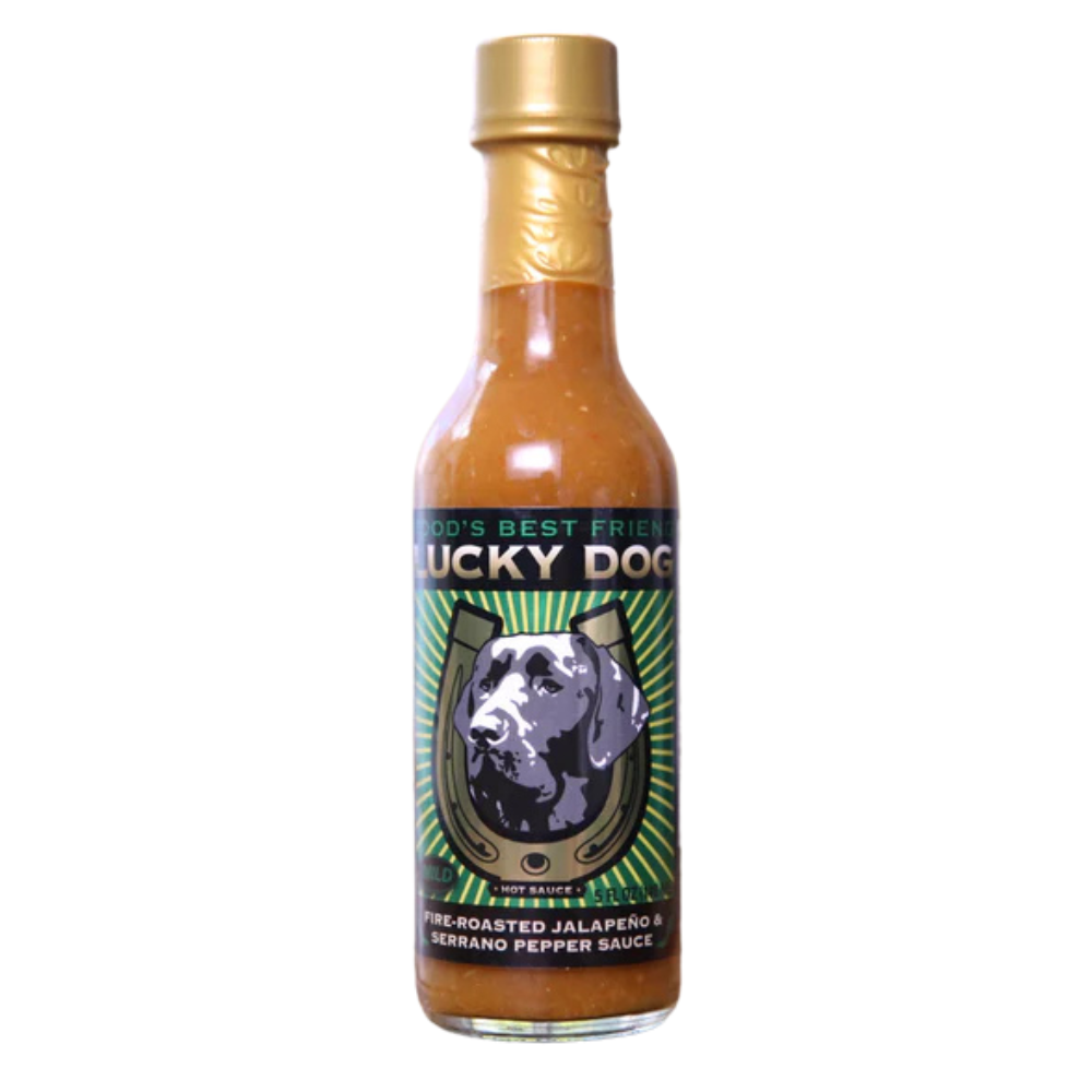 Lucky Dog Green Label Mild Fire-Roasted Jalapeno & Serrano Hot Sauce